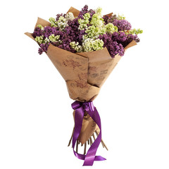 Fresh, lush bouquet of colorful lilacs isolated on white