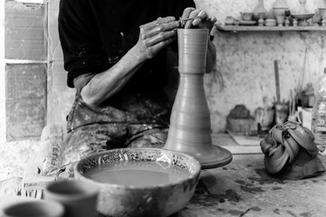 Making of handmade clay tea cups in Morocco