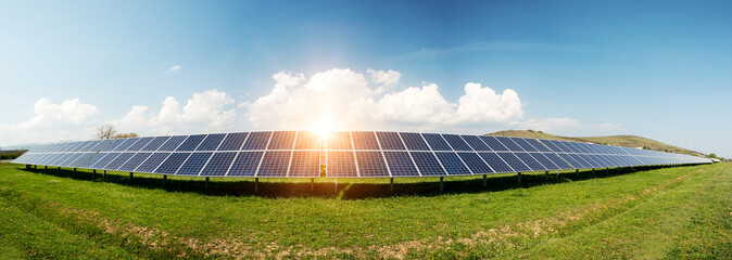 Panoramic view of solar panels, photovoltaics - alternative electricity source