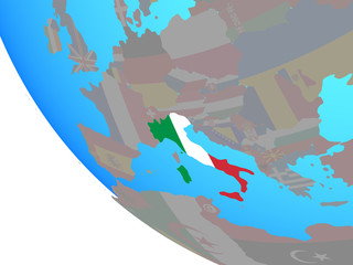 Italy with national flag on simple globe.