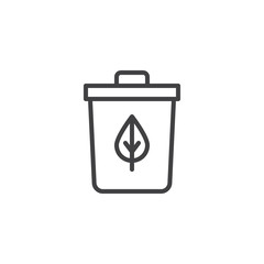 Recycling bin with leaf outline icon. linear style sign for mobile concept and web design. Eco Trash bin simple line vector icon. Symbol, logo illustration. Pixel perfect vector graphics