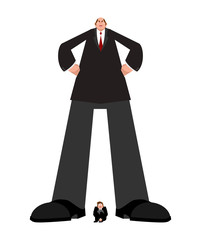 Big boss and small subordinate. Huge businessman and little worker. great chief Vector illustration