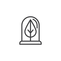 Tree leaf inside glass terrarium outline icon. linear style sign for mobile concept and web design. Leaf under a protective dome simple line vector icon. Symbol logo illustration. Pixel perfect vector © alekseyvanin
