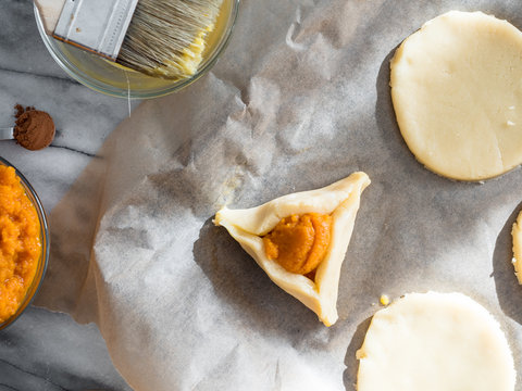 Traditional Jewish pastry, hamantaschen, served during Purim with a modern spin on the ingredients.