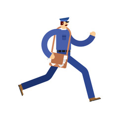 Postman run and postage bag. Mailman and mail