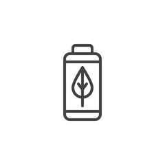 Green energy outline icon. linear style sign for mobile concept and web design. Battery with leaf simple line vector icon. Symbol, logo illustration. Pixel perfect vector graphics