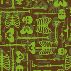 Army pattern Skeleton. War backgrund Skeletal system cross section. Bones and skull. Ribs and pelvic bone. Military vector ornament
