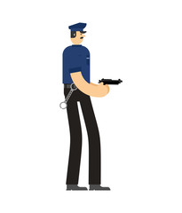 Policeman and gun. Cop and weapon. Officer Police isolated. Vector illustration