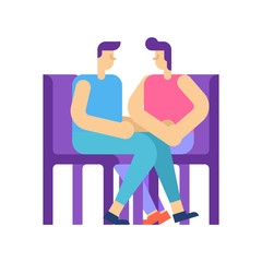 Gay couple sit on chairs. Homosexual lovers date. LGBT love