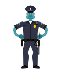 Robot Cop. Policeman Cyborg. Officer Police robotic man Future. Vector illustration