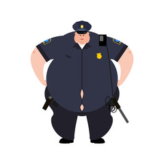 Fat Cop. Thick Policeman. Obese Officer Police. Vector illustration
