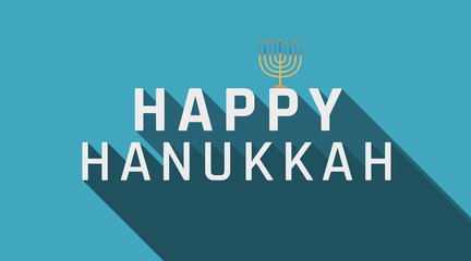 Hanukkah holiday greeting with menorah icon and english text