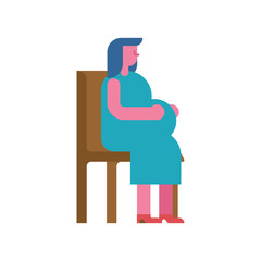 Pregnant woman On chair. expectant lady sit. female Big belly on stool. Future mother Vector illustration