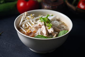 vermicelli soup noodle bakso, traditional malay style