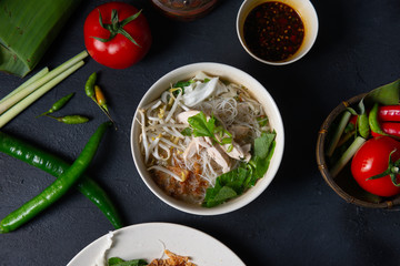 vermicelli soup noodle bakso, traditional malay style