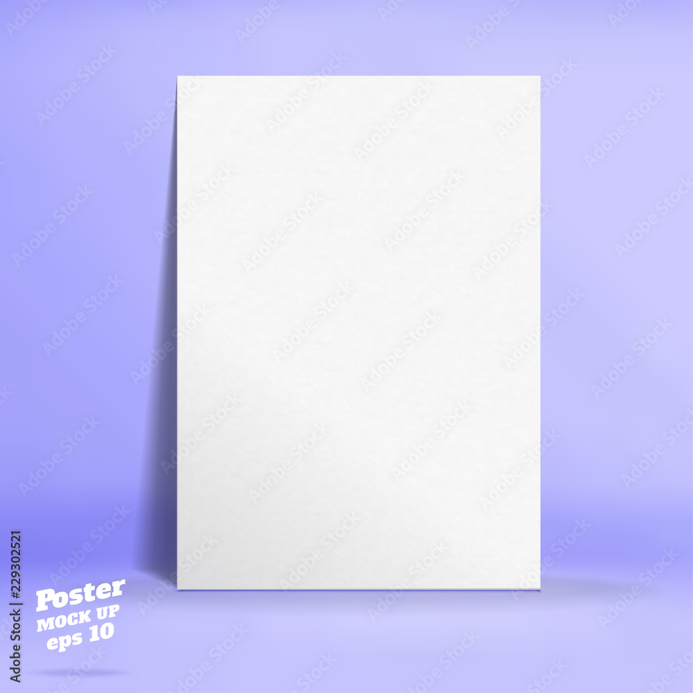 Poster Vector of White paper poster in pastel colorful purple studio room,Template mock up for display of design or your content ,Business presentation .