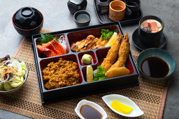 japanese bento set with dark background