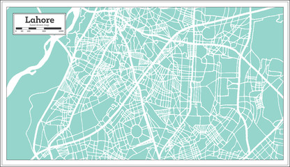 Lahore Pakistan City Map in Retro Style. Outline Map.