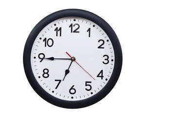 Time concept with black clock at a quarter to seven
