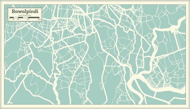 Rawalpindi Pakistan City Map in Retro Style. Outline Map.