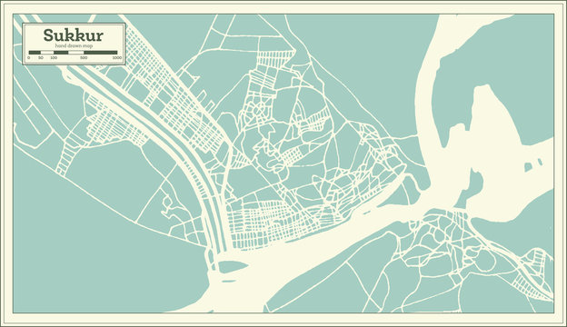 Sukkur Pakistan City Map in Retro Style. Outline Map.
