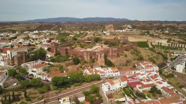 4k drone.  Ancient medieval castle.  City of Silves, Portugal.  Algarve region.