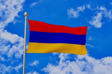 Armenia national flag waving isolated in the blue cloudy sky 3d illustration