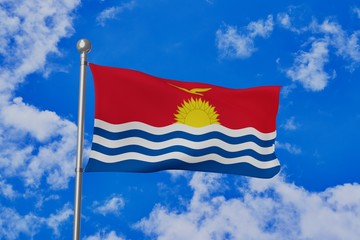 Kiribati national flag waving isolated in the blue cloudy sky 3d illustration