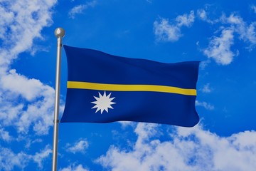 Nauru national flag waving isolated in the blue cloudy sky 3d illustration