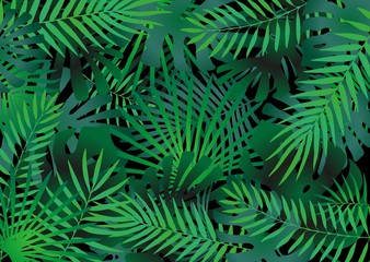 Tropical leaves elements compilation as green background