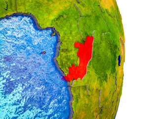 Congo on 3D model of Earth with divided countries and blue oceans.
