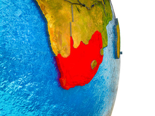 South Africa on 3D model of Earth with divided countries and blue oceans.