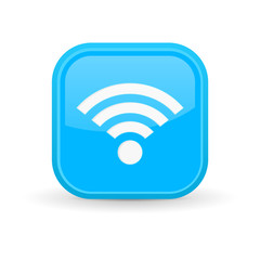 WiFi icon. Blue square shiny button