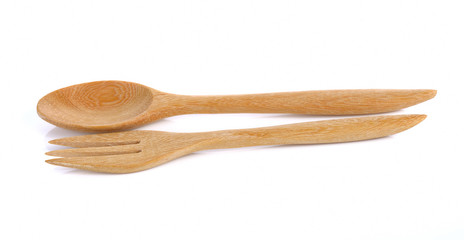 wooden spoon and fork on white