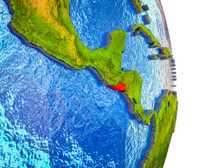 El Salvador on 3D model of Earth with divided countries and blue oceans.