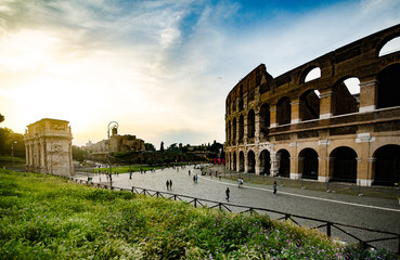 The Colosseum  is an oval amphitheatre in the centre of the city of Rome, Italy