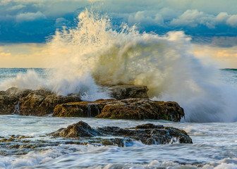 waves crashing on rocks