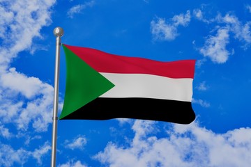 Sudan national flag waving isolated in the blue cloudy sky 3d illustration