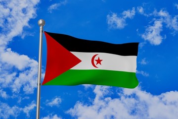Western Sahara national flag waving isolated in the blue cloudy sky 3d illustration