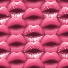 Realistic lips painted with matte and glossy pink lipsticks.