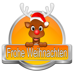 Reindeer wishing Merry Christmas Button - in german - 3D illustration