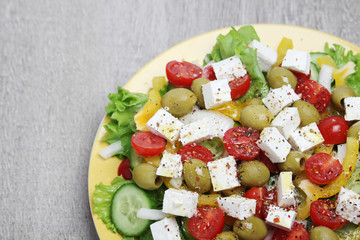 Traditional Greek salad on the plate