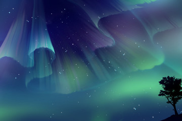 Aurora Borealis – Minimalist Night Sky Landscape 