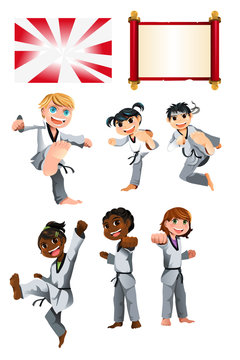 Karate Taekwondo Kids Illustration