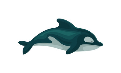 Flat vector icon of dolphin. Marine creature with fin on the back. Element for children book or greeting card