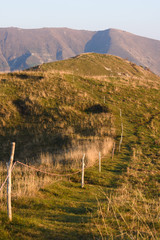 Sunrise of path leading to the mountains