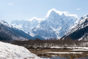 Caucasus mountains 2018, winter mountain landscape, Central Caucasus mountain range