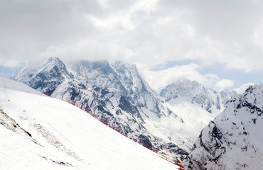 Caucasus mountains in winter, snowy peaks
