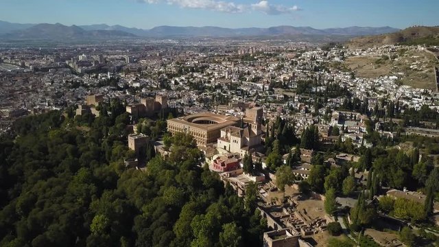 4k drone - Medieval castle, The Alhambra Palace.  Granada, Spain.