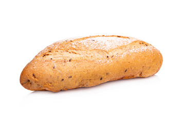 Bread multigrain cubes on a white background.